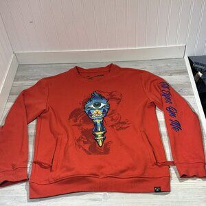 Civilized Crew Sweatshirt All Eyes‎ On Me Red Embroidered Size XL Zipper Pockets